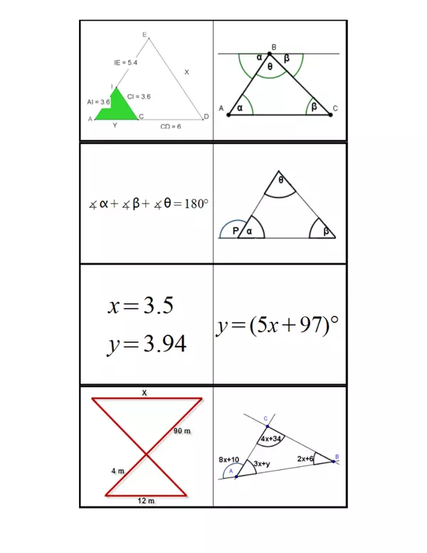 Dominó del teorema de Thales y propiedades de los ángulos de un triángulo