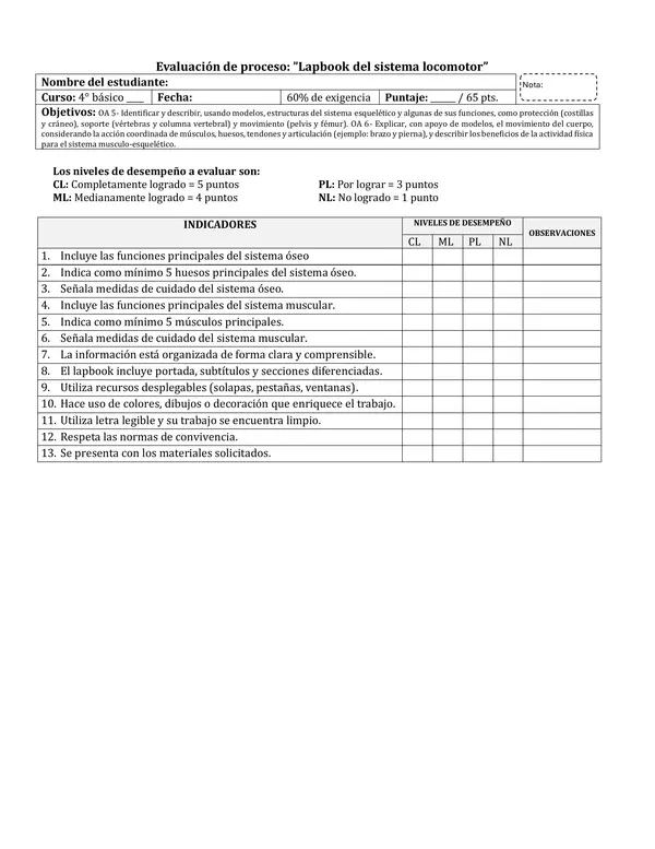 Pauta de lapbook: sistema locomotor.