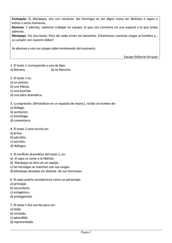 Prueba Genero Dramatico, quinto Basico, lenguaje con Solucion