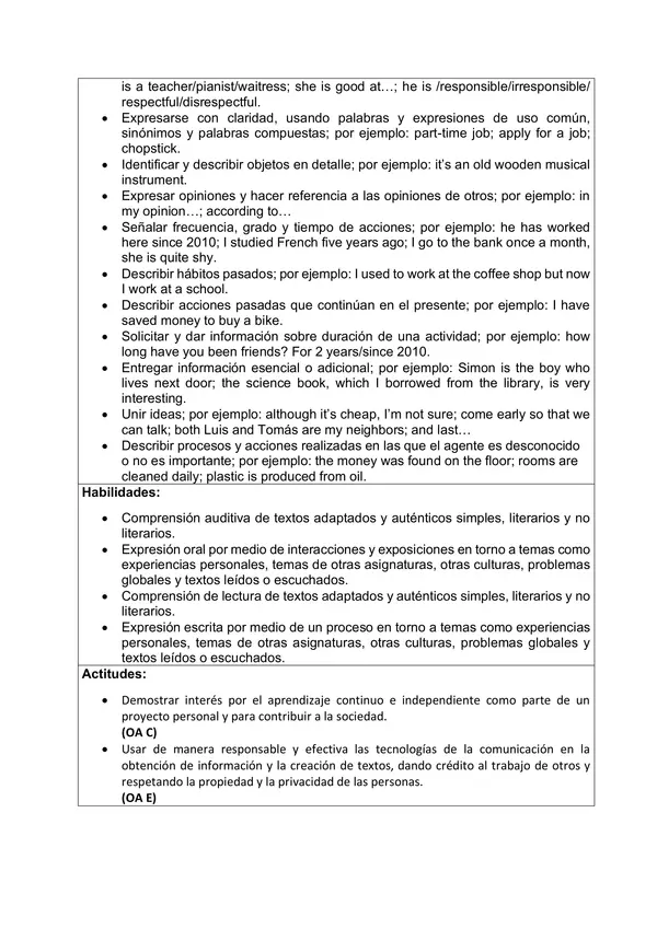 Planificación Clase a Clase Junio - Idioma Extranjero Inglés - 1° Medio