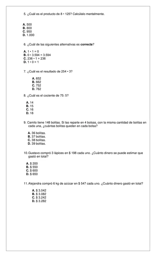 Prueba de síntesis de matemática de Números , operaciones y geometría editable en Word