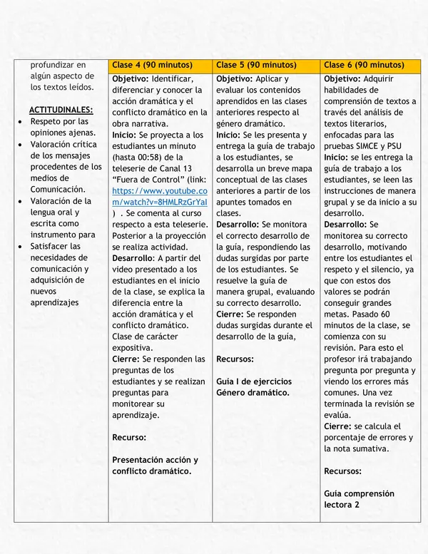 Guía Definitiva de Planificación Clase a Clase - Agosto: Lenguaje 1° Medio, Unidad 3