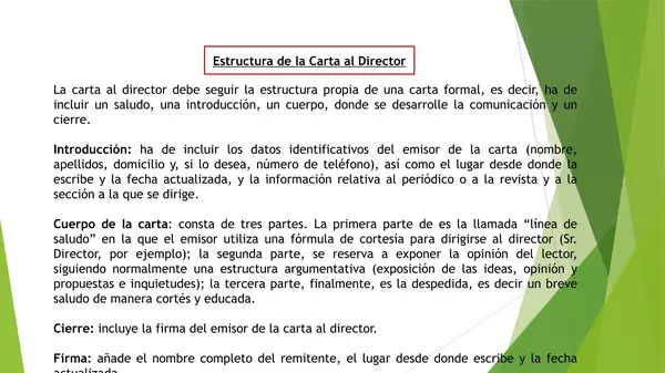 PRESENTACION CARTA AL DIRECTOR, OCTAVO BASICO, LENGUAJE