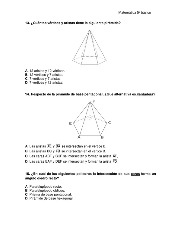 Evaluación de matemática 5° año, unidad: "Geometría".