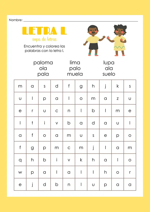 Sopa de letras de la L