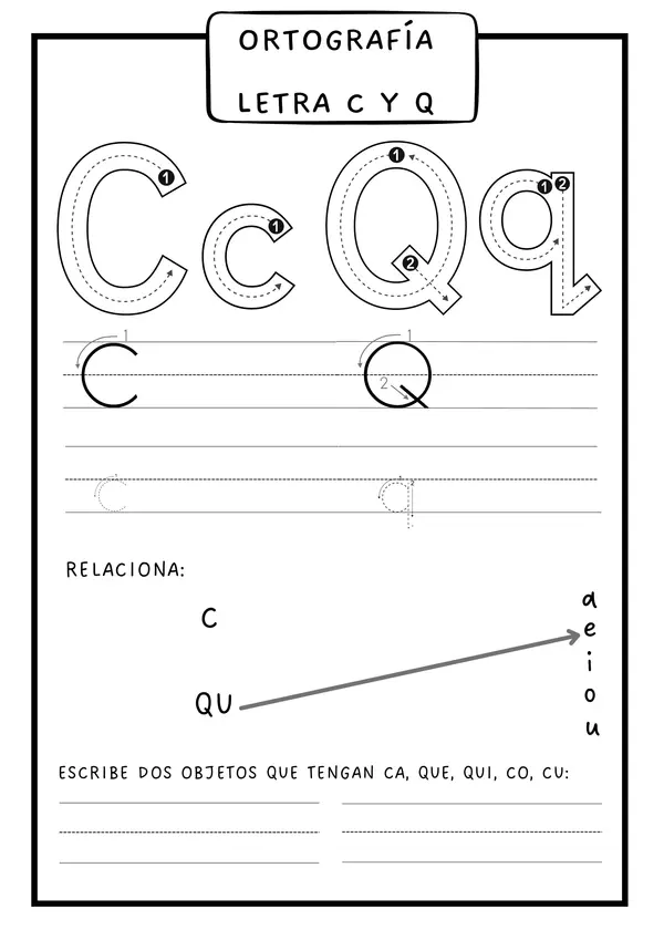 Ficha de ejercicios sobre el uso de las letras C y Q