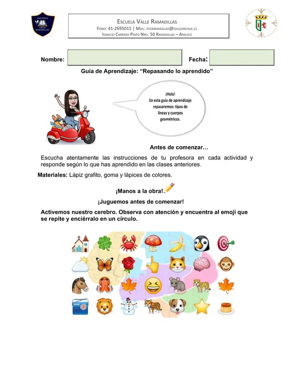 Guía de Aprendizaje Líneas curvas y rectas 1° Básico