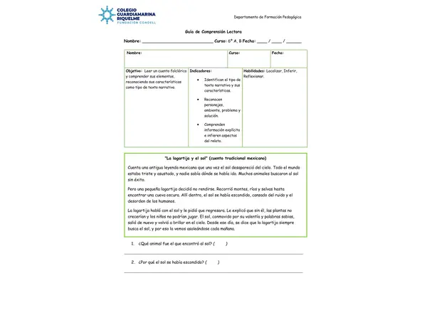 Guía de Comprensión Lectora  6° Básico 