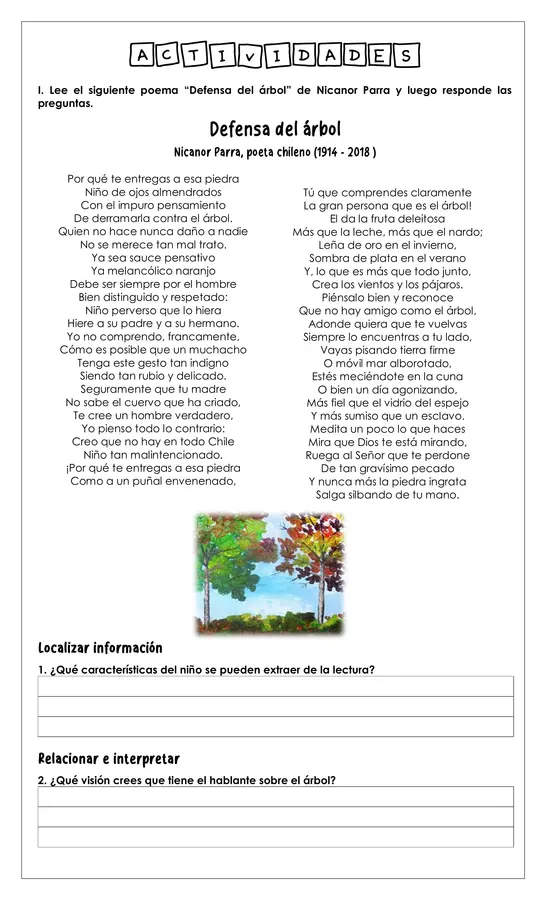 Guía de trabajo - Sentimientos y naturaleza en la poesía - 8° básico (Lengua y literatura)