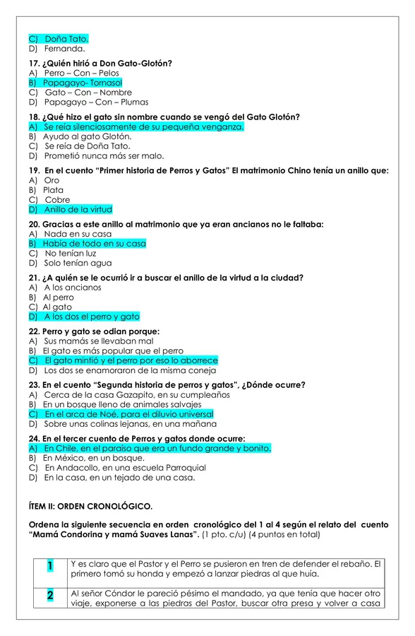 Prueba lectura - Cuentos para Marisol