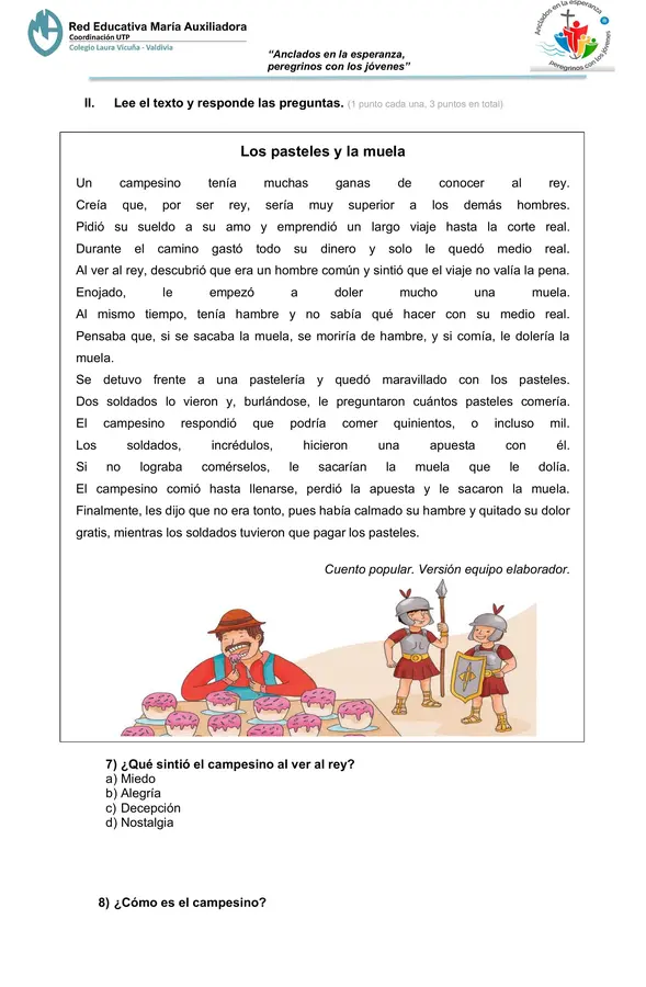 Prueba de comprensión lectora y plan lector la porota 4° básico