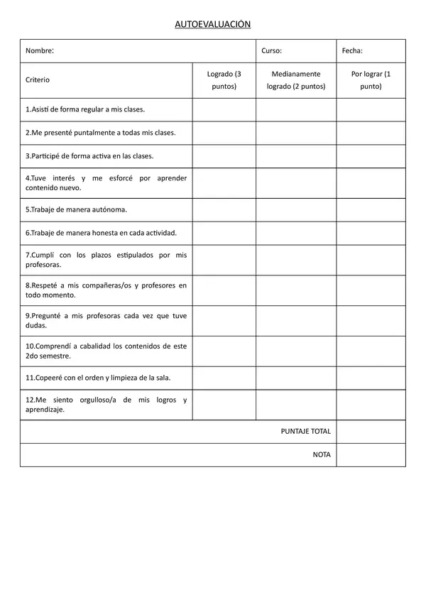 Rúbrica de autoevaluación