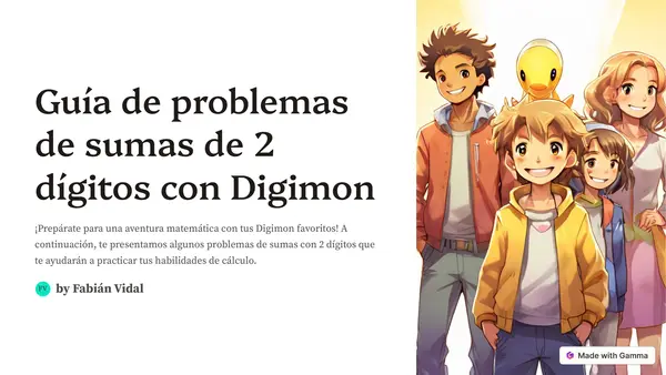 Guía de problemas con sumas de 2 dígitos con personajes de digimon
