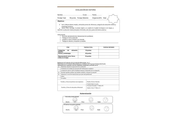 Evaluación Historia 2°: mapas, chile, categorías de ubicación relativa