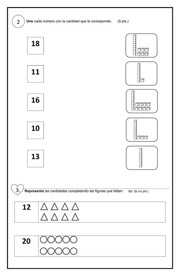 Evaluación Números hasta 20, 1° básico