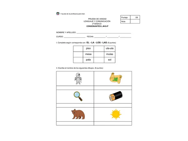 Evaluación consonantes l,m,s,p