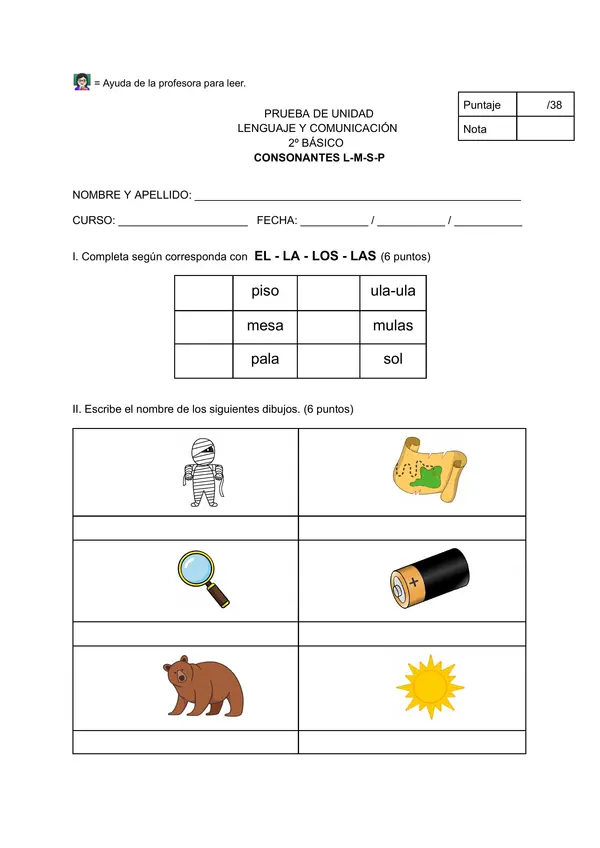 Evaluación consonantes l,m,s,p