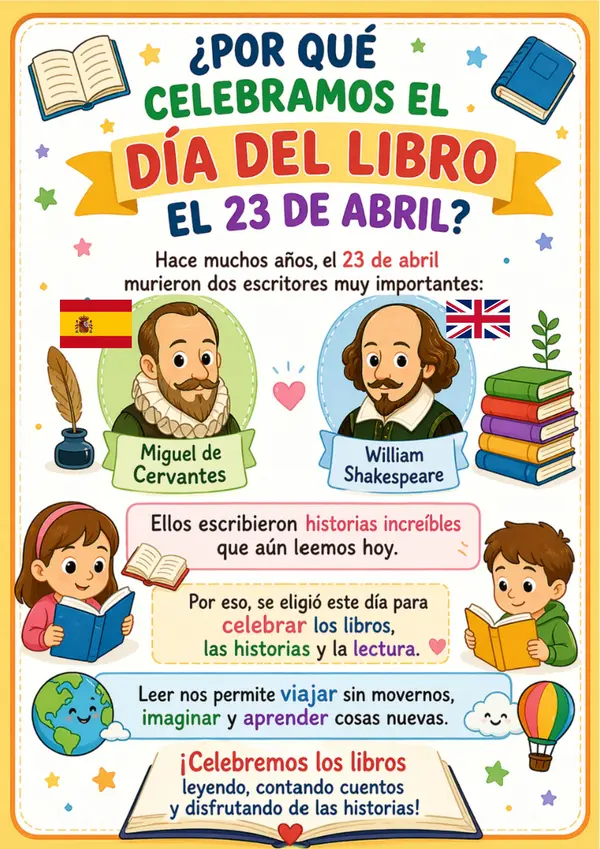 Póster Día del Libro | Cartel educativo 23 de abril | Decoración aula sala