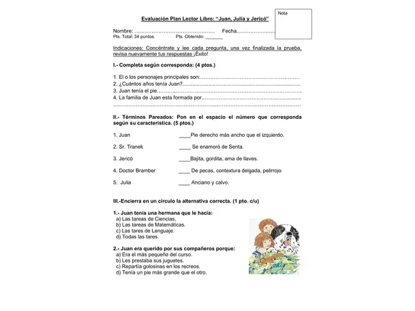 Evaluación libro "Juan, Julia y Jericó"