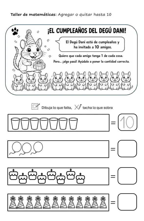 Taler de matemáticas "El cumpleaños del Degú Dani" 