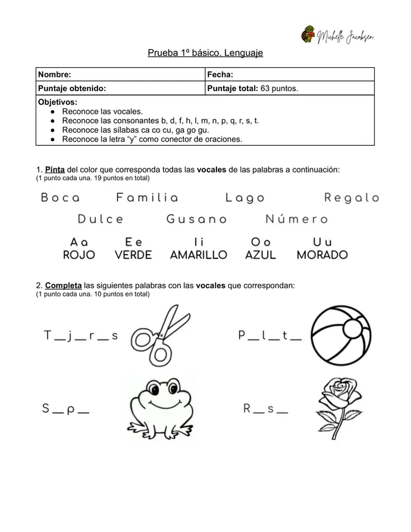 Prueba diagnóstica de Lenguaje, 1ero básico