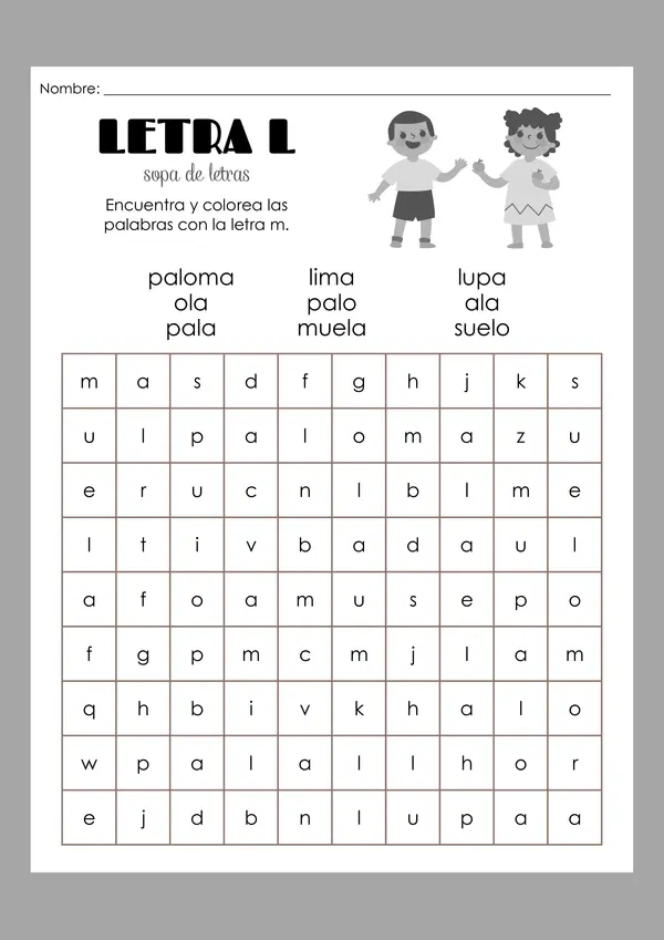 Sopa de letras de la L