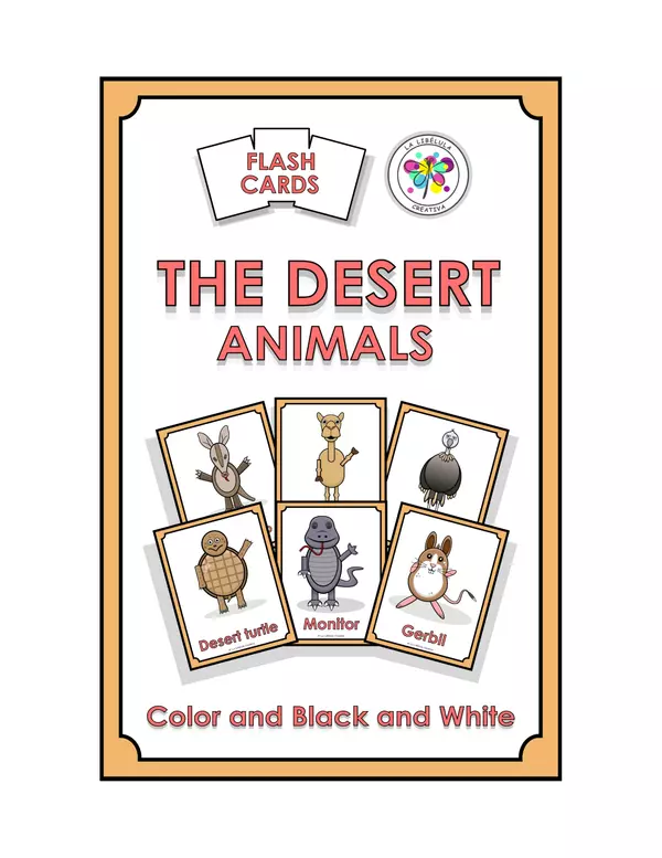 Flash Cards Desert Animals Cut Color BW 