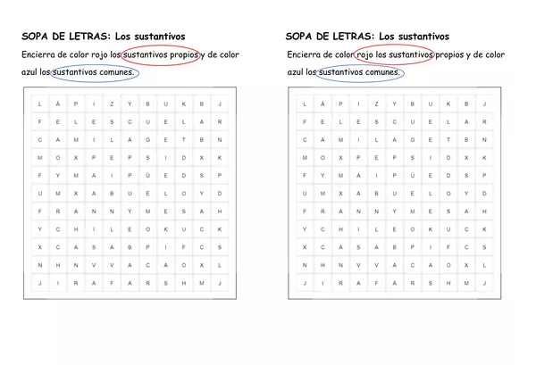 Sopa de letras "sustantivos"