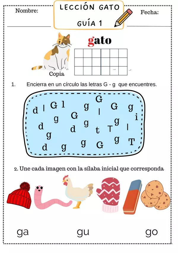 Guías lección gato método matte "Letra g"