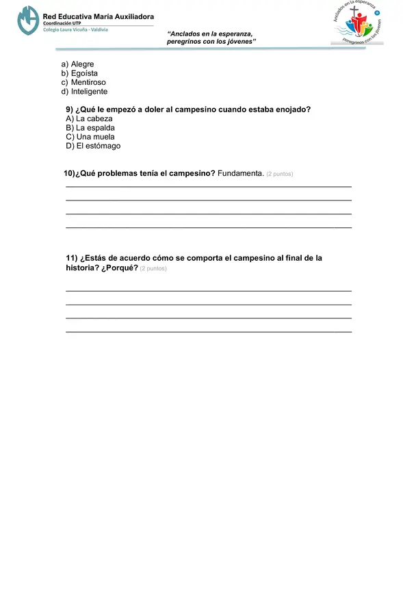 Prueba de comprensión lectora y plan lector la porota 4° básico