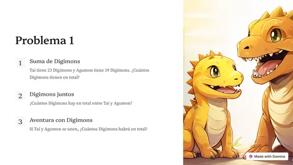 Guía de problemas con sumas de 2 dígitos con personajes de digimon
