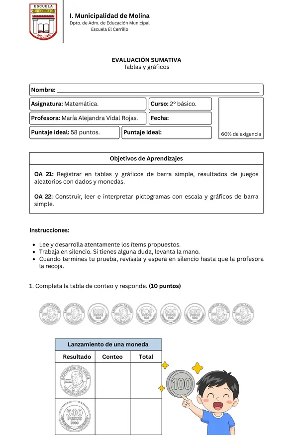 2° básico - Prueba sumativa; Tablas y gráficos