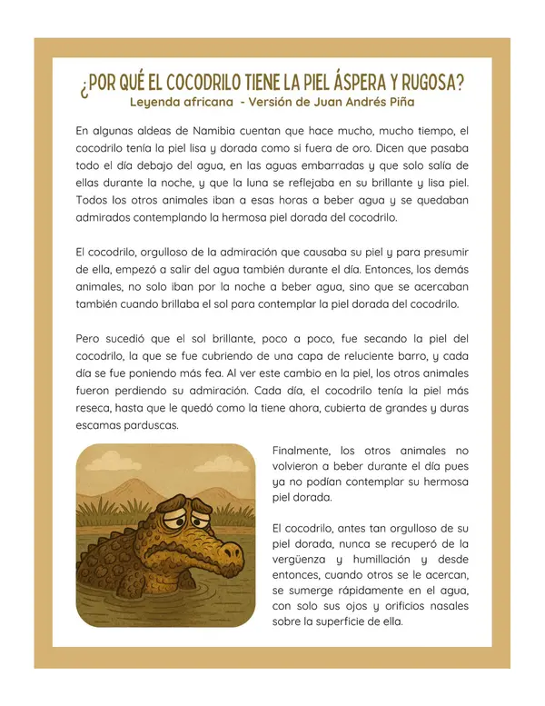 Comprensión lectora: Leyenda - ¿Por qué el cocodrilo tiene la piel áspera y rugosa?