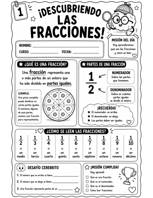 Detectives de Fracciones - Cuadernillo de 8 Fichas
