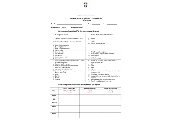 Prueba parcial: Modos, tiempos y conjugaciones verbales