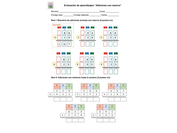 Evaluación de sumas con reserva hasta la unidad de mil