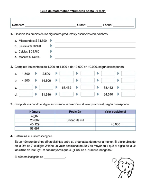 Guía  de matemática "Números hasta 99 999"