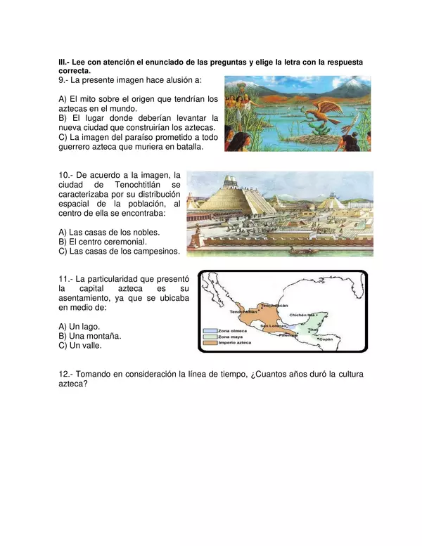 Prueba 1 de Historia Unidad 4, Cuarto Basico Adentrándonos para conocer el mundo mesoamericano