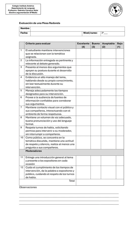 Pauta evaluación de una mesa redonda