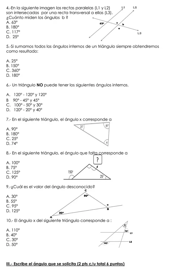 Evaluación Matemática 6° Básico – Ángulos y Triángulos – OA16 y OA17 