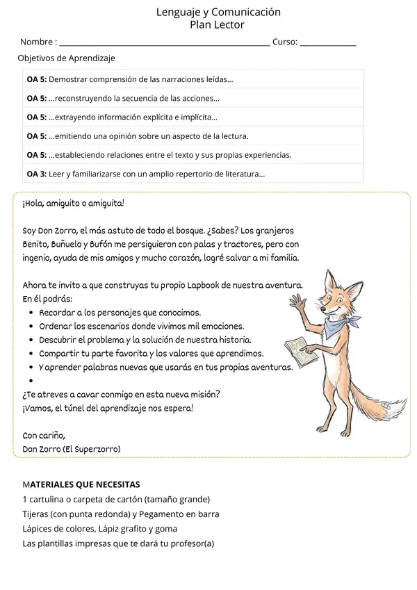 Lapbook "El Superzorro" - Plan Lector Creativo