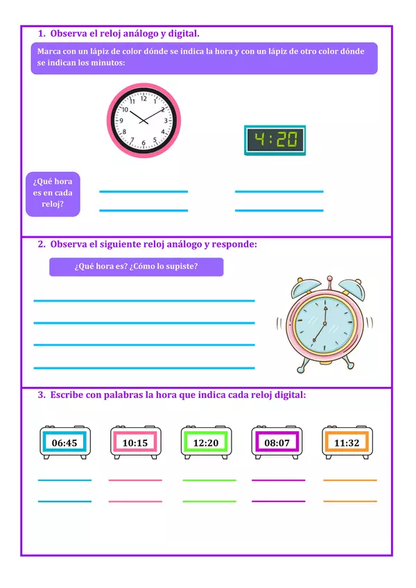 Lectura y registro del tiempo en relojes análogos y digitales"