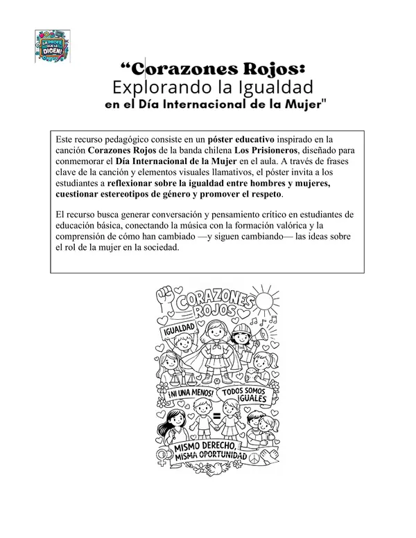 Póster educativo inspirado en la canción "Corazones rojos de Los Prisioneros" 