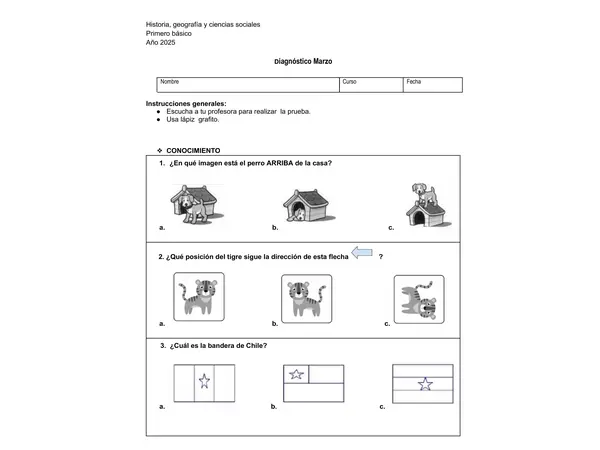 evaluación diagnóstica historia primero básico