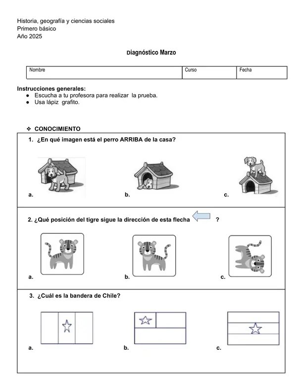 evaluación diagnóstica historia primero básico