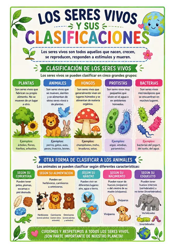 cartel poster Los seres vivos y sus clasificaciones