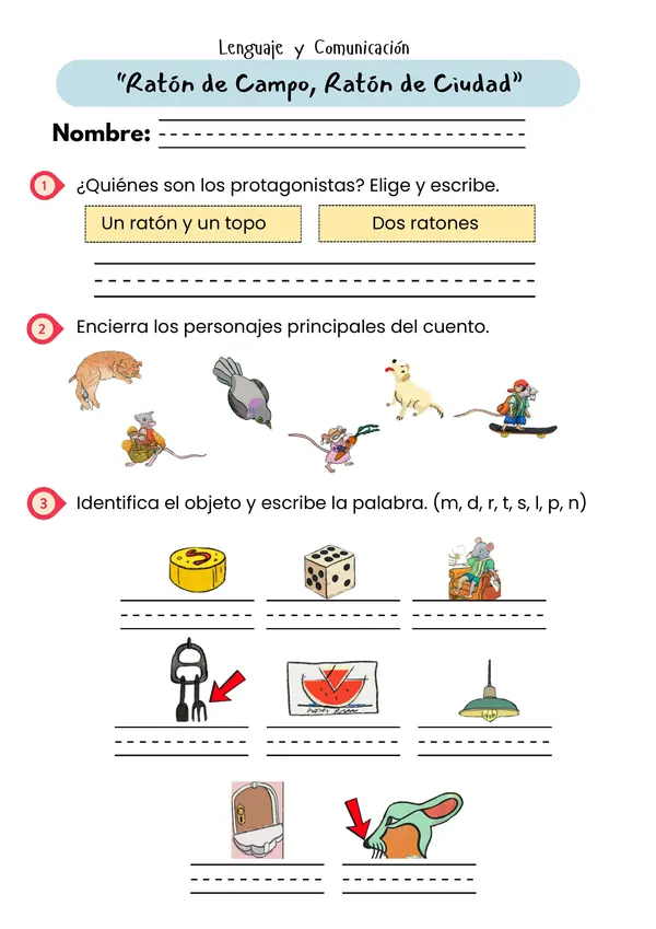 Comprensión Lectora 1°- "Ratón de campo, ratón de ciudad"