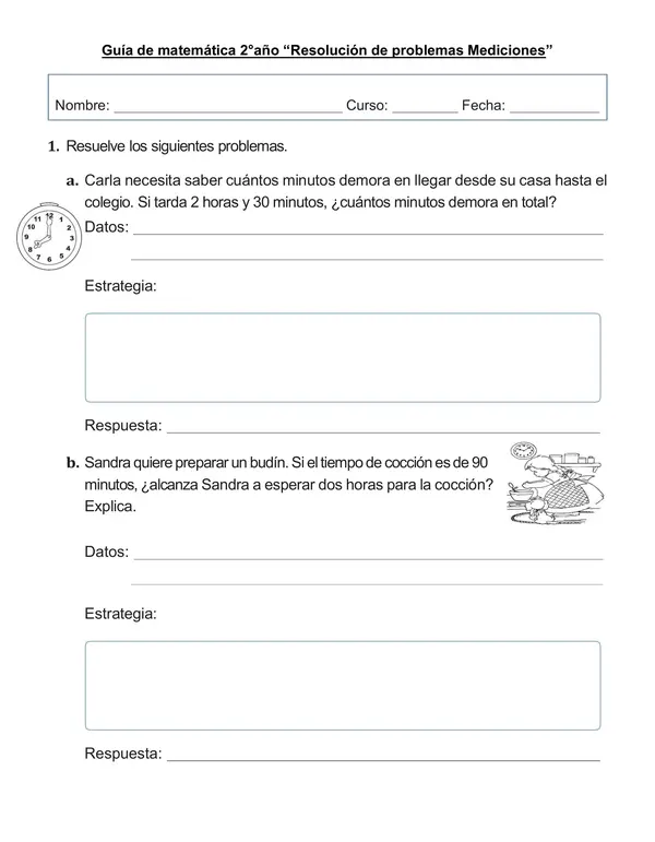 Guía de matemática 2°año "Resolución de problemas: Mediciones"