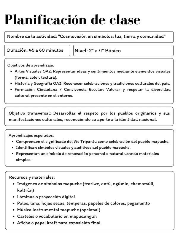 Cosmovisión en símbolos – We Tripantu desde el arte (2° a 4° básico)