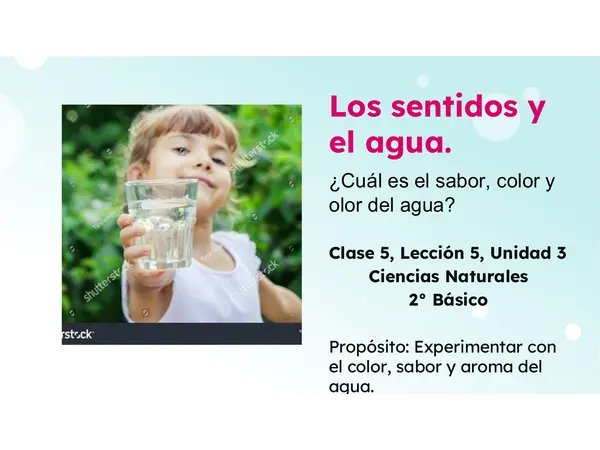 Clase 5 Lección 5 Unidad 3 "¿Cuál es el sabor, color y olor del agua?" 2° Básico